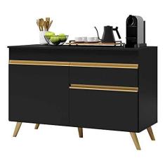 Imagem de Balcão Cozinha 120cm 2 Portas 1 Gaveta Veneza Multimóveis V3680 Preto/dourado