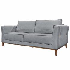 Imagem de Sofá Decorativo 3 Lugares 210cm Pés em Madeira Tarantino Linho Cinza G63 - Gran Belo