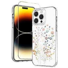 Imagem de Noyabox Capa para iPhone 15 Pro Max com protetor de tela, slim fit, design floral, boêmio, linda capa de telefone para iPhone 15 Pro Max 6,7 polegadas TPU + PC ShockPlusof e não desbota