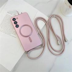 Imagem de Capa magnética de cordão crossbody para Samsung Galaxy S24 S23 S22 Plus Ultra S21 FE Proteção de câmera Capa de TPU macia, rosa, para Samsung S24 Plus