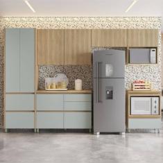 Imagem de Cozinha Completa Rainha 7 Portas 7 Gavetas Ripado 100% Mdf Natural/Verde - Nesher