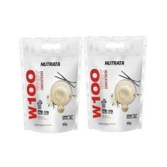 Imagem de Kit 2 unidades w100 whey concentrado baunilha 900g refil - nutrata - N