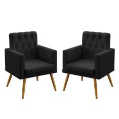 Imagem de Kit 2 Poltronas Decorativas Estofada Nina Com Rodapé E Botões Capitonê Sued  Aradecor
