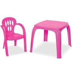 Imagem de Kit Mesa Mesinha E 2 Cadeira Infantil Plástico Azul Ou Rosa - Usual Ut