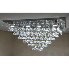 Imagem de Lustre De Cristal Para Sala/Hall/Salão com 1 Metro de Altura, Base De Inox Polido Com 70X70cm