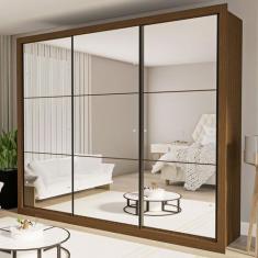 Imagem de Guarda-Roupa Casal Ravena 3 Portas de Correr Espelhada Freijó - Minast