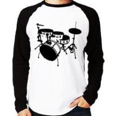 Imagem de Camiseta Raglan Bateria Música Baterista Manga Longa - Foca Na Moda