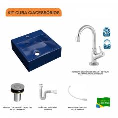 Imagem de Kit Cuba Q395 Com Torneira 1198 Metal E Válvula Click1 Pol. Sifão Pvc E Flexivel Compace  Escuro