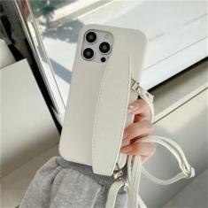 Imagem de Capa de telefone com alça de pulso crossbody para iphone 13 12 15 14 11 pro max xs xr 8 7 plus couro do plutônio capa à prova de choque, branco, para iphone 15