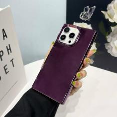 Imagem de Capa de espelho de maquiagem luxuosa com revestimento quadrado brilhante para iPhone 15 14 12 13 11 Pro Max Plus Slim Soft TPU capa de pára-choque à prova de choque, roxo escuro, para iPhone 15 P