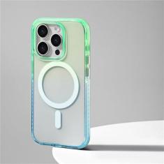 Imagem de Luxo transparente pára-choques caso para iphone 15 14 13 pro max magnética carga sem fio volta capa do telefone escudo, fh verde azul, para iphone 15 pro