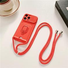 Imagem de Capa de cartão de suporte de anel de silicone de cordão transversal para iphone 13 11 12 14 pro max xs x xr 6 8 7 plus se tampa de câmera deslizante, vermelha, para iphone 11 pro