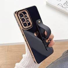 Imagem de Estojo de coração de amor com revestimento de luxo para Samsung Galaxy S23 S22 Ultra S20 FE S21 Plus A52 A53 A23 A14 A12 A13 capa de alça de pulso, preto, para Samsung A53 5G