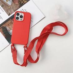 Imagem de Estojo macio de silicone líquido para cordão transversal de luxo para iPhone 13 12 Mini 11 Pro XR X XS Max 7 8 plus SE 2020 Capa para alça de ombro, vermelho, para iPhone 12 Mini