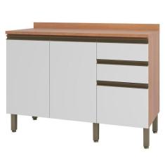 Imagem de Balcão de Cozinha com Tampo Macadâmia 2 Portas 3 Gavetas Freijó/Branco