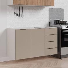 Imagem de Balcão Pia 120cm sem Tampo sem Rodapé Puxador 150cm Ipanema CabeCasa MadeiraMadeira Cinza Trama/Branco