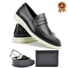 Imagem de Tênis Masculino Kit Cinto Carteira Porta Cartão Documentos Modelo Sapatênis Elegante Casamento-Masculino