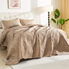 Imagem de Conjunto de colcha de veludo tamanho Queen 233 cm x 243 cm, colcha de cama leve ultramacia com 3 peças, conjunto de edredom de veludo acolchoado com moedas reversíveis para todas as estações, com 2