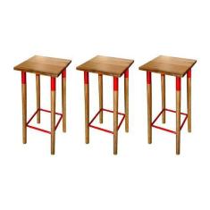 Imagem de Kit 3 Banquetas Bistro Industrial Colors Ferro e Madeira Maciça - Verm