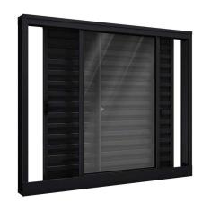 Imagem de Janela de Alumínio Veneziana de  Correr Lateral 3 Folhas Móveis 100x100cm Riobras Preto