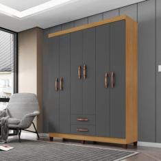 Imagem de Guarda-roupa Casal Itapema 6 Portas 2 Gavetas Carvalho Americano/Grafite