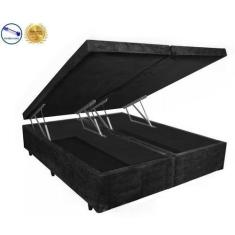 Imagem de Cama Box Baú Casal Black Suede Preto Bipartido Com Pistão A Gás - 138X