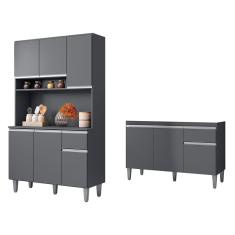 Imagem de Cozinha Compacta Márcia e Balcão Gabinete Sem Tampo Tatiane 120cm Cinza - AJL Móveis