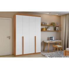 Imagem de Guarda Roupa Solteiro 4 Portas E 2 Gavetas Alonzo Plus Amêndoa/Branco