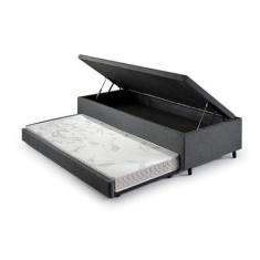 Imagem de Bicama com Baú Solteiro Reforçado em Linho 88x188cm Cinza