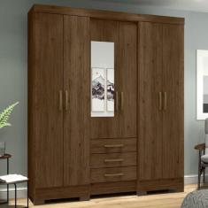 Imagem de Guarda-Roupa Solteiro Mentor 6 Portas 3 Gavetas com Espelho Castanho H
