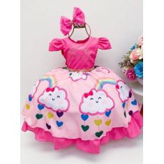 Imagem de Vestido infantil chuva de bênçãos amor pink strass c/ tiara - fantasia