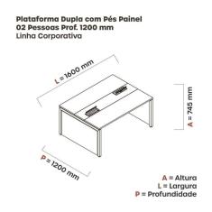 Imagem de Mesa de Plataforma Dupla para 2 Pessoas Corporativa 160x120/2p Walnut/Preto