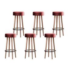 Imagem de Kit 6 Banquetas Banco Alto Berlin Couro Telha Bar Cozinha Pés Madeira 