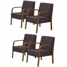 Imagem de Kit 4 Poltronas 1 Lugar Jade Braço Madeira Marrom