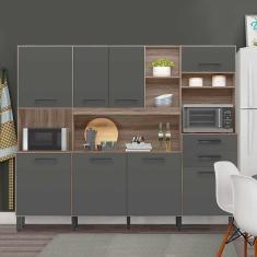 Imagem de Cozinha Grande Completa 8 Portas 2 Gavetas Carvalho Nature Cinza Elara Shop Jm