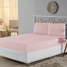 Imagem de Jogo De Lençol Casal Padrão Malha 100% Algodão 3 Peças Cor Rosa