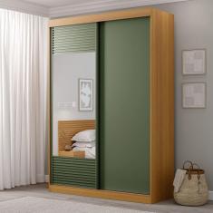 Imagem de Guarda-roupa Solteiro 2 Portas 1 Porta com Espelho Samambaia Cabecasa Madeiramadeira Carvalho/Verde