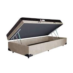 Imagem de Cama Box Baú Solteiro Colchão Espuma D45 Bordado + Box Suede Bege Serra Negra 67x88x188