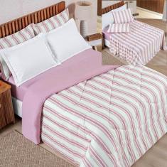 Imagem de Coordenado Edredom Com Lençol Estilo Queen 5 Peças - Rosa - Casa Show