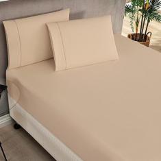 Imagem de Jogo De Lençol Kiev King Ponto Palito 3 Peças Barato - Cáqui - Casa Sh