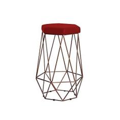 Imagem de Banqueta Decorativa Rubel Base Bronze Veludo Vermelho - Gran Belo