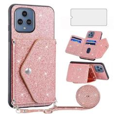 Imagem de Asuwish Capa de telefone para T-Mobile Revvl 6 Pro 5G 2022 capa carteira com protetor de tela e alça transversal com glitter, suporte para cartão Tmobile Revel Tmo Revell T Mobile Rebel 6pro TCL