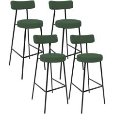 Imagem de Kit 04 Banquetas Baixa Bar Cozinha Sala De Jantar Estrutura Em Aço Milão L02 Suede Verde Musgo