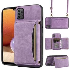 Imagem de Capa de telefone para Samsung Galaxy A32 4G 6,4 polegadas capa carteira com alça de ombro transversal e suporte de cartão de crédito de couro bolso fino suporte acessórios para celular A 32 32A S32 G4