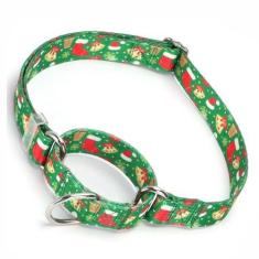 Imagem de Coleira de Natal Martingale para cães, coleira verde para cães de Natal, antiderrapante, à prova de fuga, estrangulamento, treinamento de nylon macio, sem puxão, coleira ajustável para cães de
