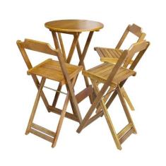 Imagem de KIT 10 JOGOS DE MESA BISTRÔ DE MADEIRA DOBRÁVEL COM 3 BANQUETAS - MEL