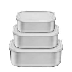 Imagem de Jogo De Potes Freezinox Quadrados Em Aco Inox Com Tampa Plastica 3 Pecas Tramontina
