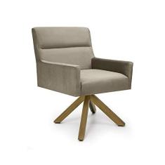 Imagem de Poltrona Ana Veludo Bege B-68 Base Giratória Madeira - D'Rossi