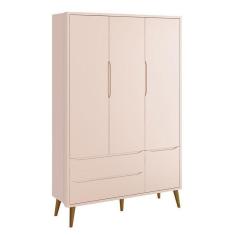 Imagem de Guarda Roupa Infantil 3 Portas Theo Retrô Rosa Fosco Com Pés Amadeirado - Reller Móveis Rosa Fosco