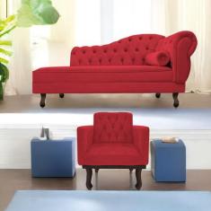 Imagem de Kit Diva Recamier Diana 140cm Lado Esquerdo E 01 Poltrona Classic Sued